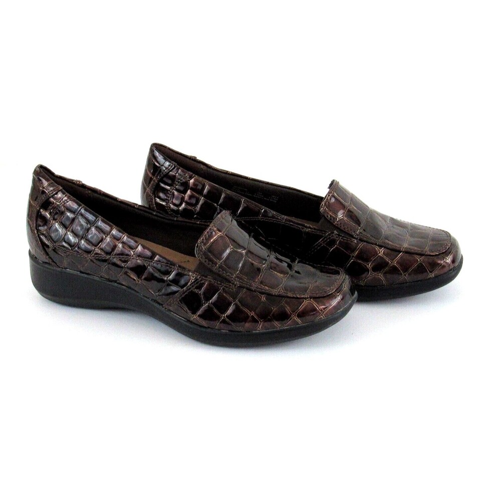 Clarks Women's 6M Gael Angora Brown Patent Croc Embossed Comfort Loafers